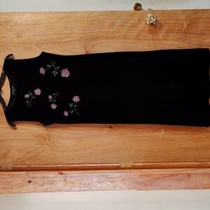 Y2K Vintage Impressions Millennium Edition Black Velvet Tank Dress Rose Print L